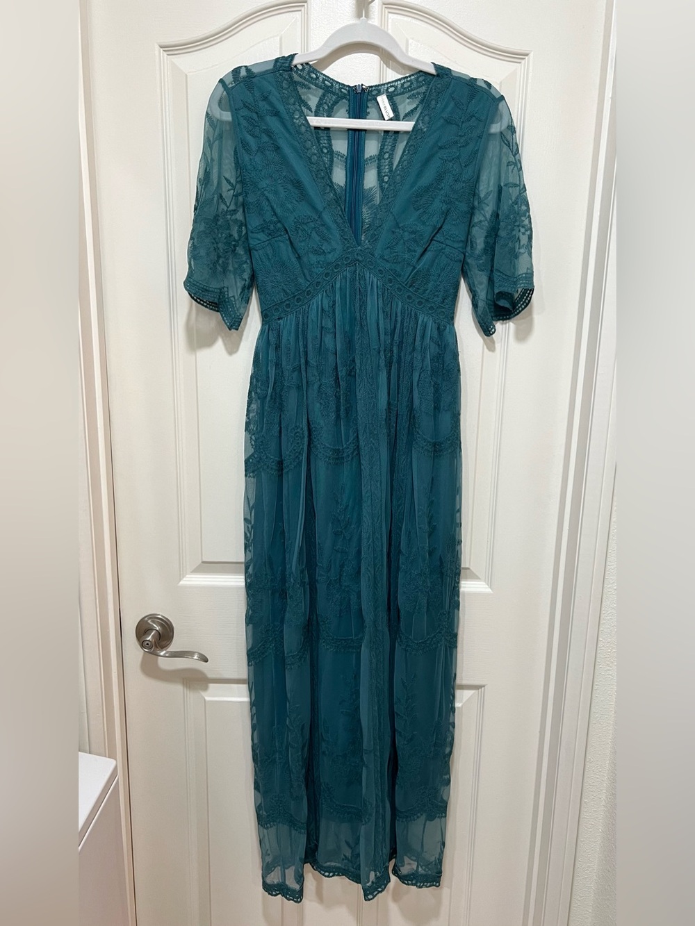 Teal Boho Lace Maxi Dress